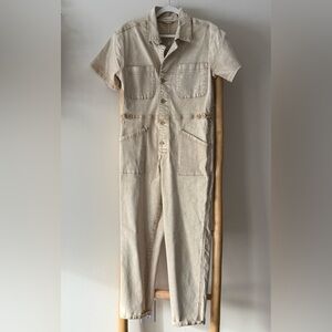Saints & Hearts Tan Acid Wash Denim Jumpsuit M